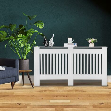 HOMCOM Cache-radiateur couverture de radiateur de chauffage en panneau MDF  structure à lattes style élégant et contemporain 112 x 19 x 81 cm  blanc