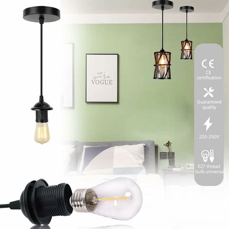 AIDUCHO 2 Pièces E27 Cable Suspension Luminaire Suspension Ampoule Cable Avec Cable De 100 Cm E27 Porte Lampe Suspension Pour Bar Café Magasin De Vêtements Hôtel (Noir)