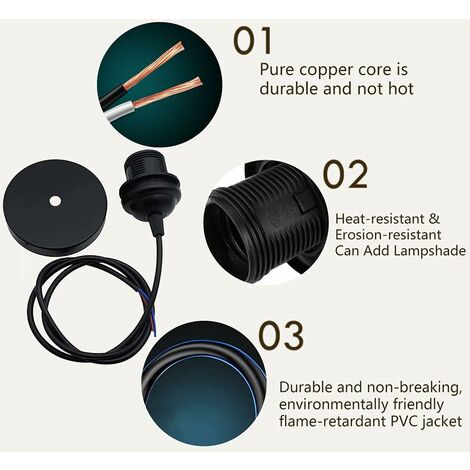 AIDUCHO 2 Pièces E27 Cable Suspension Luminaire Suspension Ampoule Cable Avec Cable De 100 Cm E27 Porte Lampe Suspension Pour Bar Café Magasin De Vêtements Hôtel (Noir)