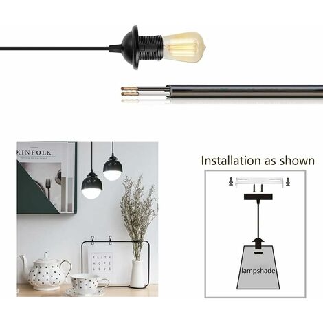 AIDUCHO 2 Pièces E27 Cable Suspension Luminaire Suspension Ampoule Cable Avec Cable De 100 Cm E27 Porte Lampe Suspension Pour Bar Café Magasin De Vêtements Hôtel (Noir)