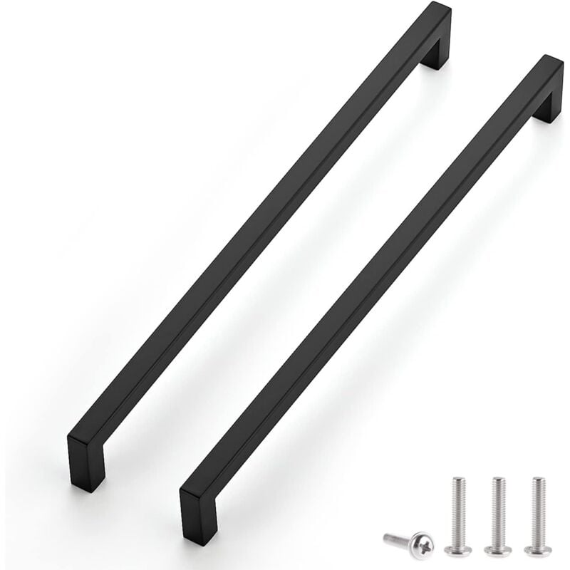 AIDUCHO Vente De Gros- Lot De 2 Poignées De Meuble Noires De L’entraxe 288 Mm Pour Armoires De Cuisine, Poignées De Tiroir En Acier Inoxydable, Poignées De Porte Noires Pour Armoires De Cuisine