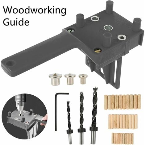 AIDUCHO 41 Pcs Gabarits De Perçage Cheville Gabarit De Percage Tourillon Kit Gabarait De Goujon Menuiserie À Trou Droit Avec Centreur Tourillon 6/8/10mm Pour Goujon En Bois À Main (Gris)