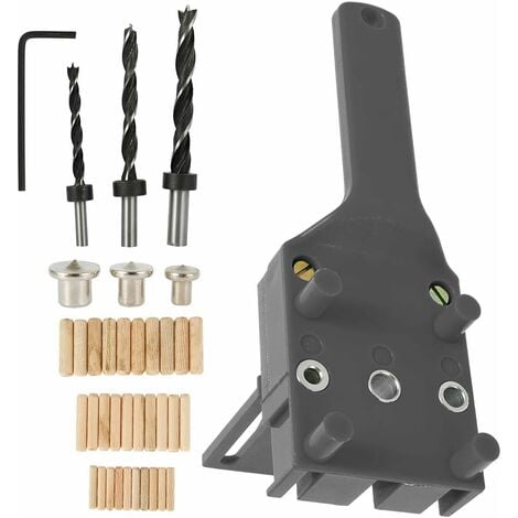 AIDUCHO 41 Pcs Gabarits De Perçage Cheville Gabarit De Percage Tourillon Kit Gabarait De Goujon Menuiserie À Trou Droit Avec Centreur Tourillon 6/8/10mm Pour Goujon En Bois À Main (Gris)