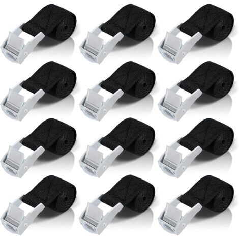 Aiducho – Sangle d'arrimage 50cm – Lot de 12 sangles à cliquet – Boucle de serrage en acier inoxydable – Capacité 200kg pour fixation moto/voiture/vélo - 12pcs