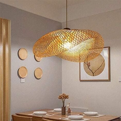 AIDUCHO Suspension Lampe Pendentif Tissage Vintage Lampe Bambou Et Rotin Naturel Tissé Suspendu Creative Nostalgique Réglable E27 Bamboo Lampes Suspendues Lustre Tea Chambre Salon Café 40CM
