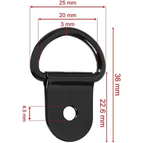 AIDUCHO 20 Pièces Anneaux D'arrimage À Anneau En D, Traction Anneaux Arrimage, Anneau D'arrimage, Pour Remorques, Voitures, Camions, Kayaks, Outils Électriques, Arrimage De Charge 36x25mm Noir