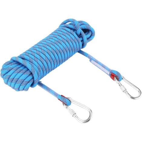 AIDUCHO Corde de Sécurité d'escalade Extérieure, Anti-déchirures Alpinisme Sauvetage Corde, 12mm de diamètre Corde pour Le Randonnée (Bleu 10m)