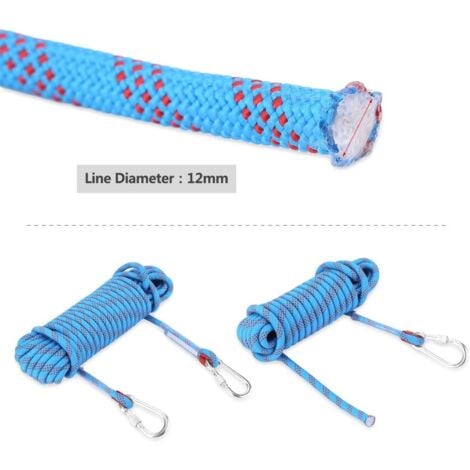 AIDUCHO Corde de Sécurité d'escalade Extérieure, Anti-déchirures Alpinisme Sauvetage Corde, 12mm de diamètre Corde pour Le Randonnée (Bleu 10m)
