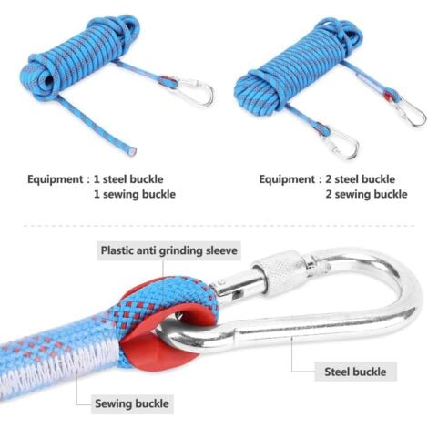AIDUCHO Corde de Sécurité d'escalade Extérieure, Anti-déchirures Alpinisme Sauvetage Corde, 12mm de diamètre Corde pour Le Randonnée (Bleu 10m)