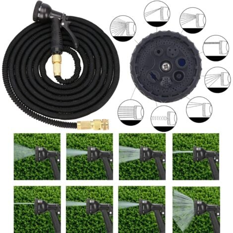 AIDUCHO Tuyau d'Arrosage Flexible,Crochet de tuyau, 8 fonctions,2 raccords de 3/4", Tuyau Flexible pour Arrosage des Plantes,Lavage de Voiture, Piscine (30M)