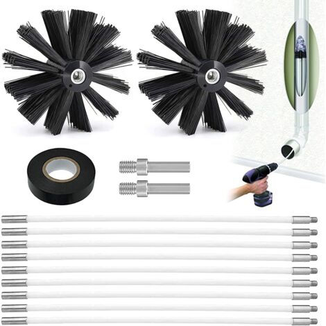 14 Pièces Kit Ramonage Poele Pellet, Kit de Ramonage Flexible avec 2 Brosse Tuyau de Poêle 150mm, 9 Tiges Flexibles 410mm, Kit Ramonage Cheminée pour Cheminée, Tuyaux, Séchoir