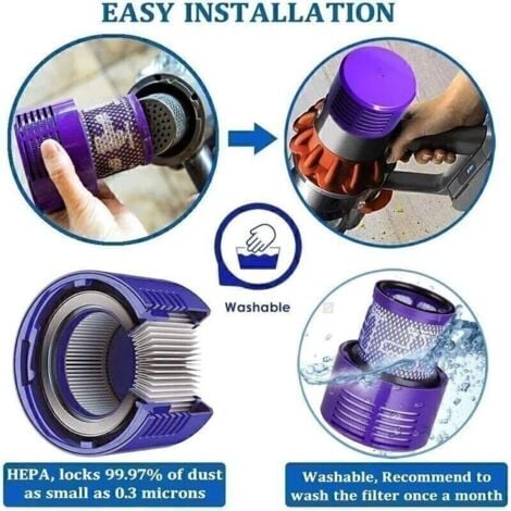 AIDUCHO Lot de 2 Filtres de Rechange Lavables pour les Aspirateurs Dyson V10 Filtre de Rechange Dyson pour Série V10 SV12