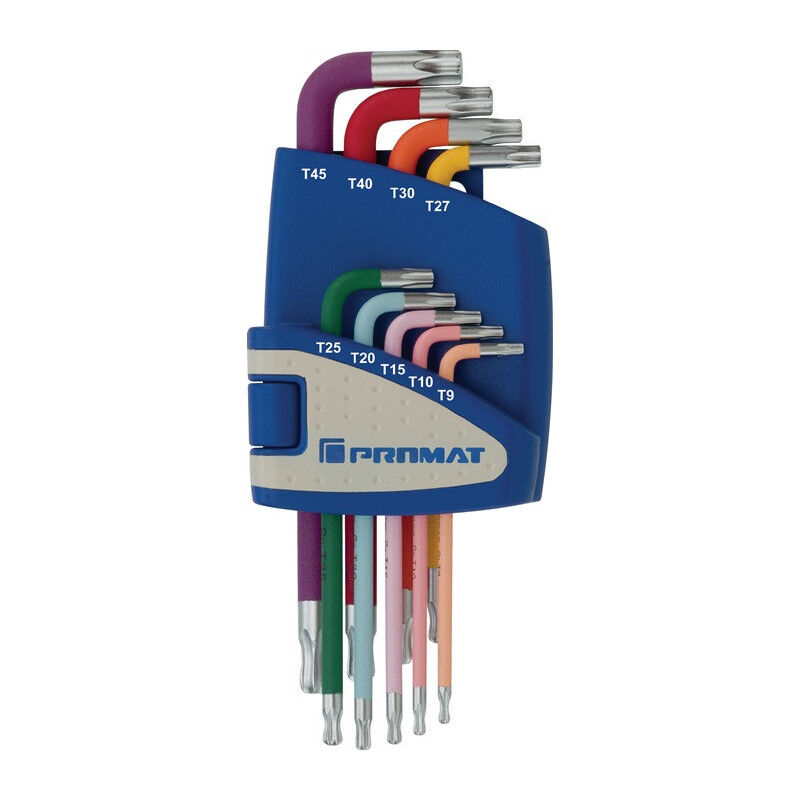 Jeu de clés mâles coudées 9 pcs. T9-T45 codé couleur Récipient en plastique PROMAT