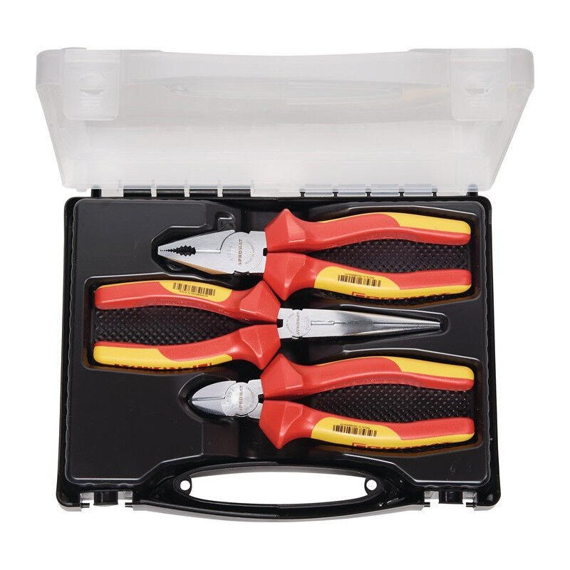 Jeu de pinces contenu 3 pièces VDE chromé coffret en plastique PROMAT