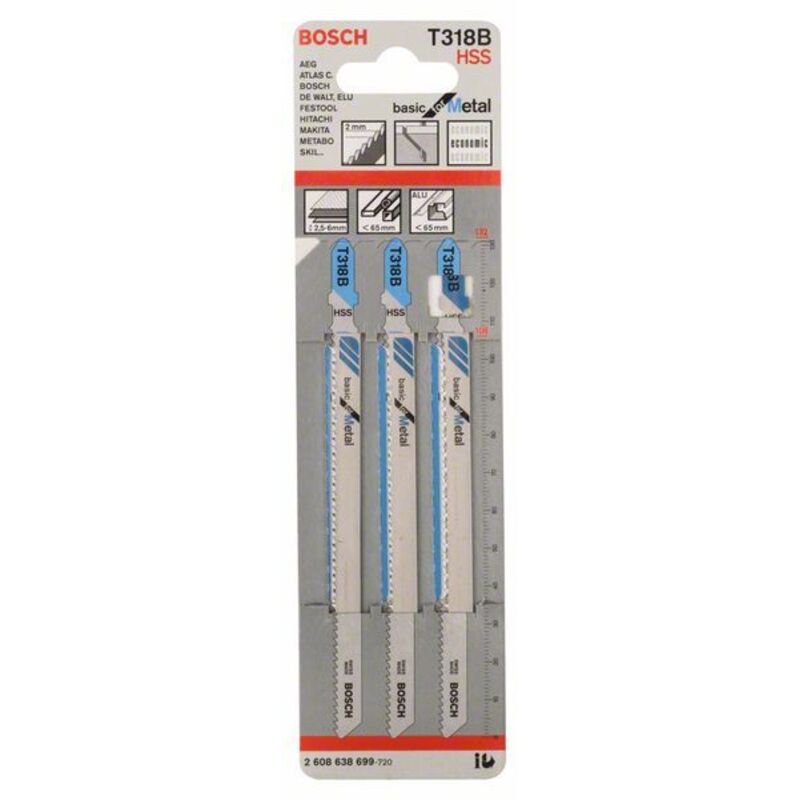 Lames De Scie Sauteuse Bosch T 318 B Pour Métal - Lot De 5 - Pour Tuyaux Et Profilés (acier, Alu) - Longueur 132 Mm, Denture 2 Mm