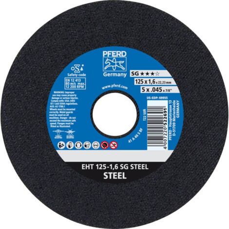 Disque à tronçonner SG STEEL D125x1,6mm droit acier Perçage 22,23 mm (1/4)