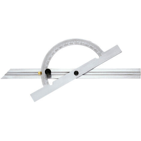 Rapporteur d'angle, réglable et coulissant en Long., Arc gradué : 200 mm, Long. des branches 400 mm