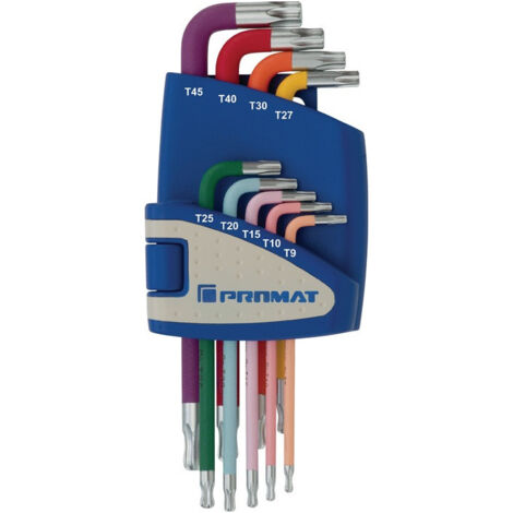 Jeu de clés mâles coudées 9 pcs. T9-T45 codé couleur Récipient en plastique PROMAT