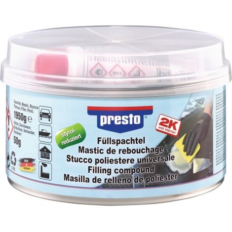 Mastic de rebouchage bi-composant prestolith plastic ocre, durcisseur rouge 2000 g boîte PRESTO (Par 4) (1/2)