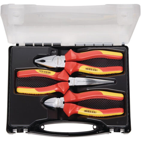 Jeu de pinces contenu 3 pièces VDE chromé coffret en plastique PROMAT