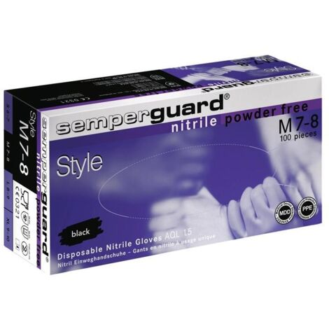 Gant jetable Semperguard Nitril Style taille S noir nitrile EN 374, EN 455 catégorie EPI III 100 pièces/boîte SEMPERIT