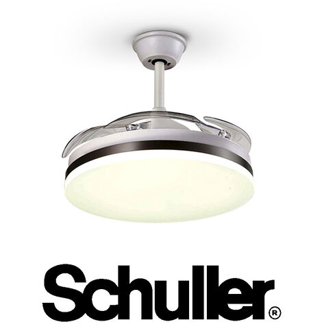 Ventilador LED Sirocco blanco y madera con mando Schuller