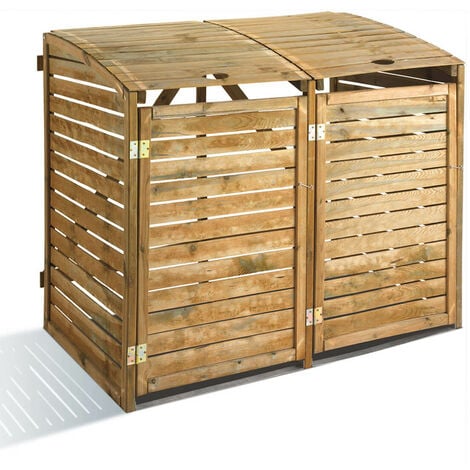 Cache poubelle vert sauge abri poubelle extérieur bois de sapin rangement  verrouillable jardin 25750 - Conforama