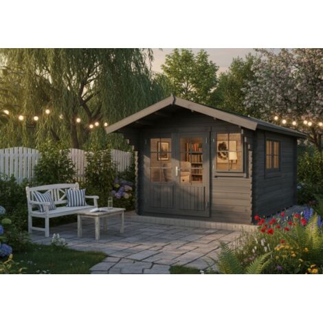 Alpholz – Abri de jardin bois 300 x 400 cm gris – Épaisseur paroi 34 mm – Double porte en bois lamellé-collé – Volume intérieur 25,9 m³ (1/5)