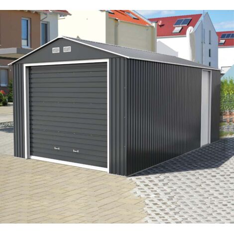 Garage en acier DURAMAX 3,7x6m Gris, 33 mm Épaisseur de paroi 370 x 600 cm