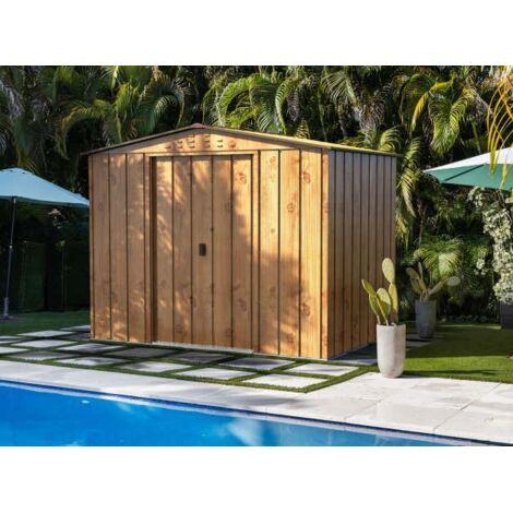 Cabane à outils en métal DURAMAX 2,6x1,8m aspect bois Marron Zingué, 0,3 mm Épaisseur de paroi 261,6 x 183 cm (1/5)