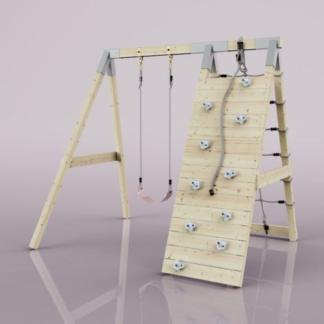 Polarplay – Structure d'escalade Caméléon Rosa 183 x 202 cm – Construction en bois non traité – Mur d'escalade avec pierres colorées – Supports galvanisés
