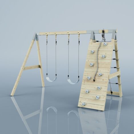 Polarplay – Structure à grimper abeille 183 x 322 cm – Mur d'escalade avec pierres colorées – Construction en bois non traité – Supports galvanisés - BLEU 183 X (1/5)
