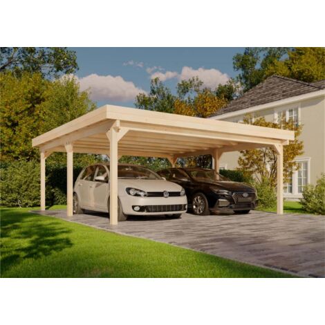 Alpholz – Carport double 600 x 600 cm en bois lamellé-collé – Hauteur 255 cm – Entrée 210 cm – Protection durable pour véhicules