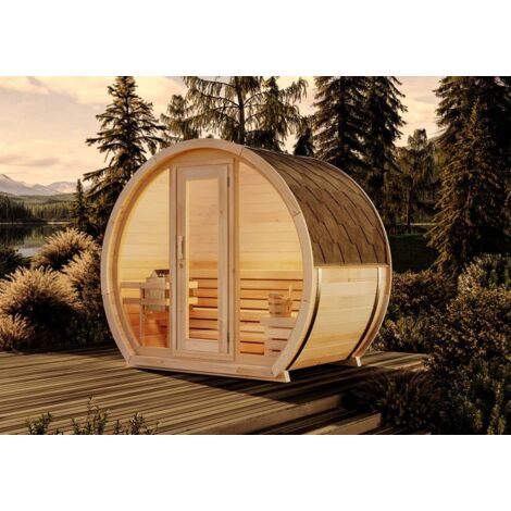 Sauna tonneau FinnTherm Luna XS Naturel , 42 mm Épaisseur de paroi 265 x 165 cm (1/4)