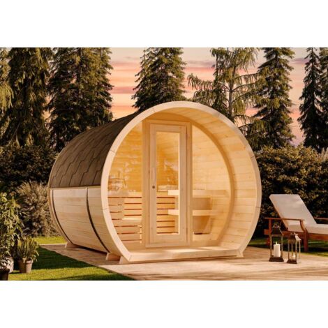 Sauna tonneau FinnTherm Luna M Naturel , 42 mm Épaisseur de paroi 265 x 285 cm (1/4)