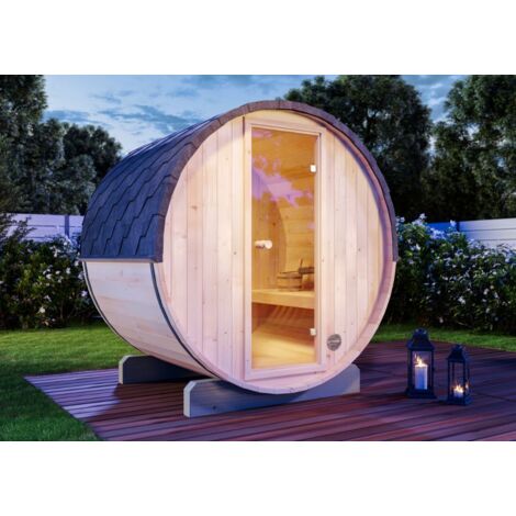 FinnTherm Sauna tonneau Mini XS Naturel Bois thermique, 42 mm Épaisseur de paroi 199 x 160 cm (1/4)