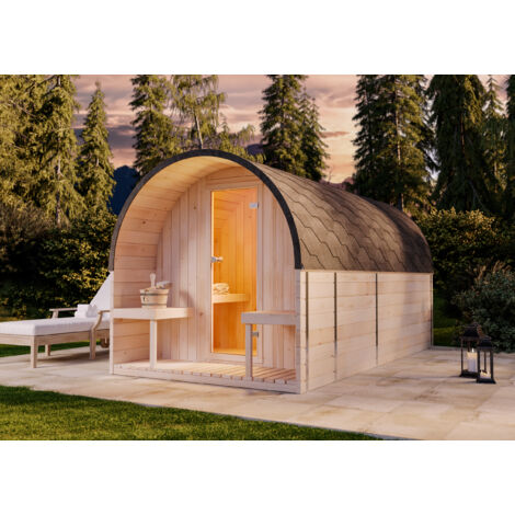 Sauna design FinnTherm ScandiPod Deluxe Naturel , 42 mm Épaisseur de paroi 204 x 400 cm (1/5)