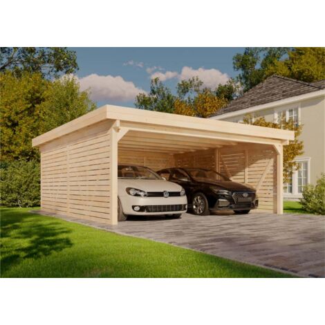 Alpholz – Carport double 598 x 598 cm – Bois lamellé épicéa naturel – Hauteur d'entrée 211 cm – Charge toit 85 kg/m² – 6 parois incluses (1/5)