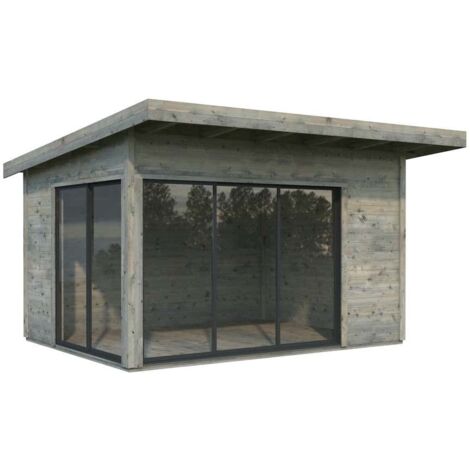 Abri de jardin Palmako Andrea A Gris Imprégné, 44 mm Épaisseur paroi 390 x 300 cm