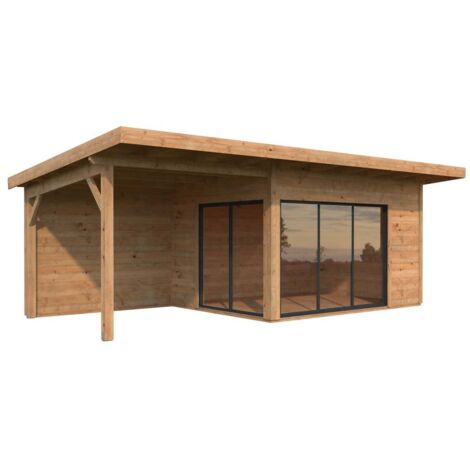 Abri de jardin Palmako Andrea A avec annexe Marron Imprégné, 44 mm Épaisseur paroi 690 x 300 cm