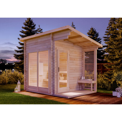 Sauna extérieur traditionnel 3 places – Dimensions 330 x 251 cm – Épaisseur de paroi 40 mm – Plancher en bois massif 18 mm – Finntherm (1/5)