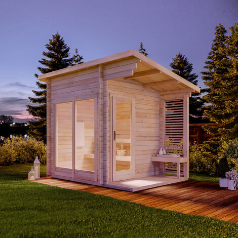 FinnTherm ScandiCube Mini XS Sauna D'extérieur Moderne En épicéa Nordique Avec Toiture Et Sol 214 X 160 Cm Volume 5 M³ Épaisseur De Paroi 42 Mm