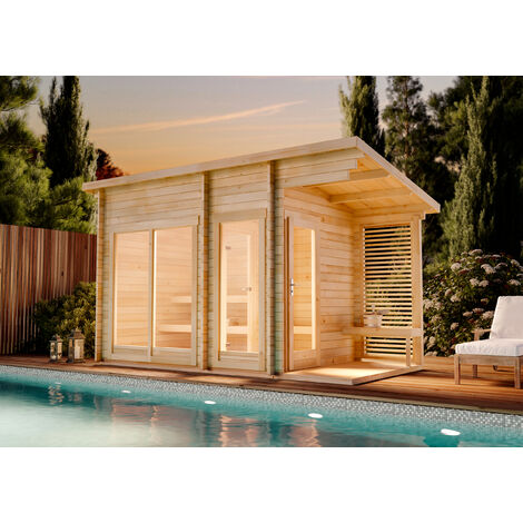 Sauna extérieur FinnTherm Lizzy M Naturel , 40 mm Épaisseur de paroi 434 x 251 cm (1/5)