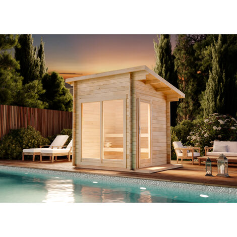 Sauna traditionnel extérieur 3 places – Dimensions 278 x 228 cm – Épaisseur de paroi 40 mm – Plancher en bois massif inclus – Finntherm (1/5)