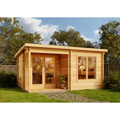 Carlsson – Abri de jardin bois 490 x 350 cm – Épaisseur des parois 44 mm – Volume 34,2 m³ – Porte double 160 x 190 cm – Fenêtres oscillo-battantes - Orkus-44 (1/4)