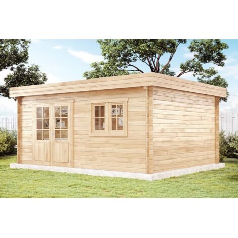 Carlsson – Abri de jardin en bois naturel 28 mm – Dimensions 520 x 420 cm – Volume intérieur 37,2 m³ – Porte double et fenêtre double
