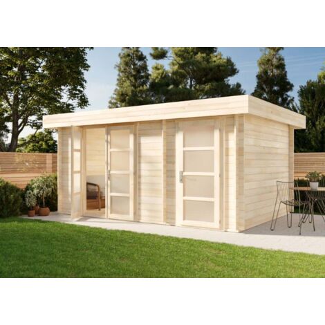Carlsson – Abri de jardin en bois 28 mm – Dimensions 510 x 359 cm – Hauteur 211/234 cm – Porte double 150 x 193 cm – Montage étanche