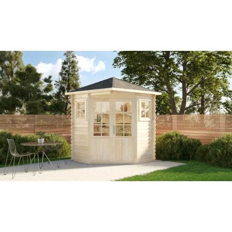 Alpholz – Abri de jardin bois 5 côtés marron imprégné – Épaisseur de paroi 28 mm – Dimensions 225 cm – Garantie 5 ans - 5-hoekig