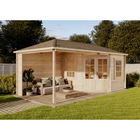 Alpholz – Chalet de jardin Moselle naturel 40 mm épaisseur paroi – Dimensions 650 x 325 cm – Hauteur 273 cm – Volume 38,1 m³