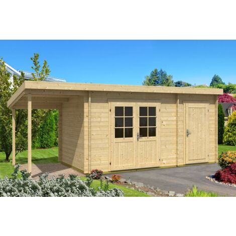 Abri de jardin Maria toit en pente avec annexe Naturel , 40 mm Épaisseur paroi 600 x 279 cm (1/5)